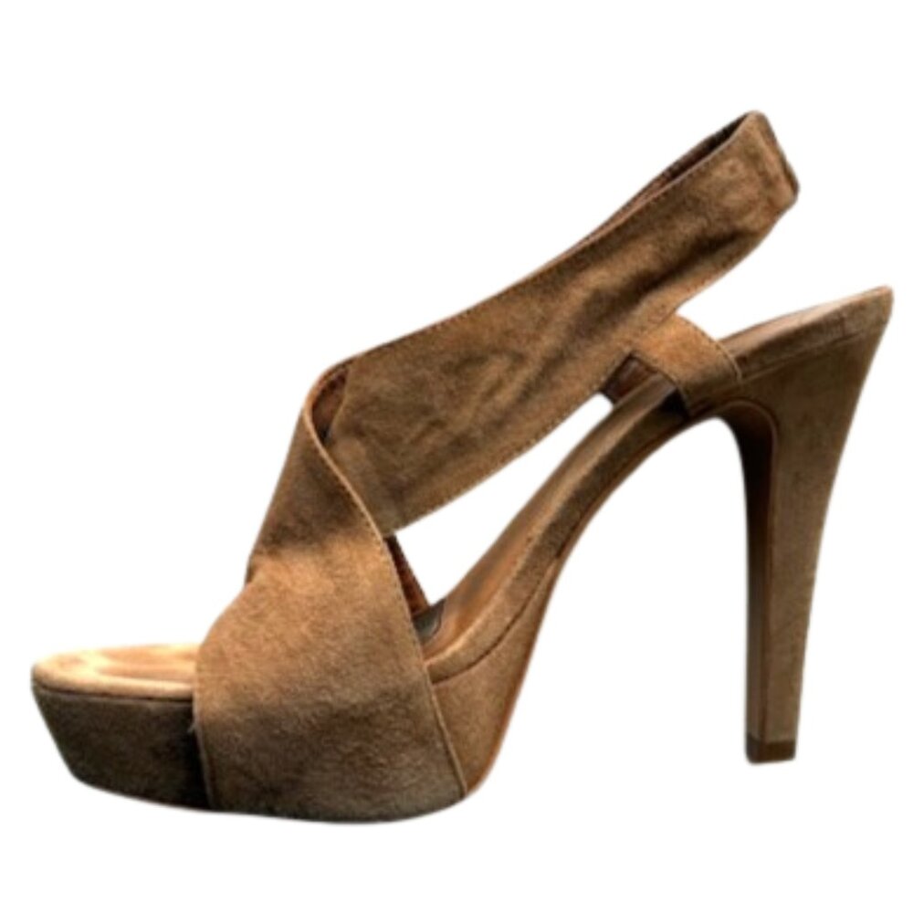 DvF Zia Camel Suede Platform Criss Cross Sandal | 4.5" Heel; 3” Pitch| Sz 8.5